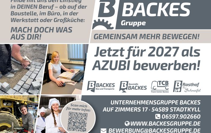Ob auf der Baustelle, im Büro, in der Werkstatt oder Großküche: Mit einer gewerblich-technischen oder kaufmännischen Ausbildung bei Backes findest du den richtigen Einstieg in deinen Beruf.